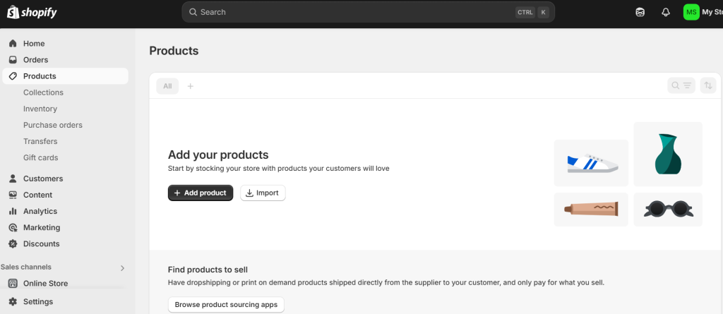 shopify add your products