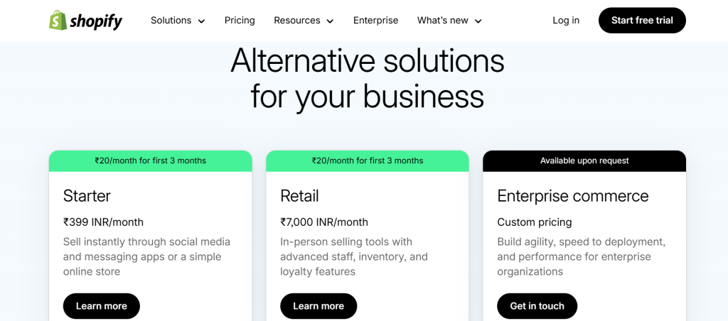 shopify pricing