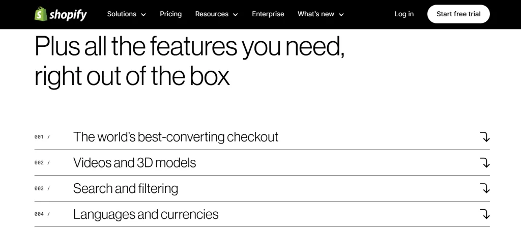 shopify features