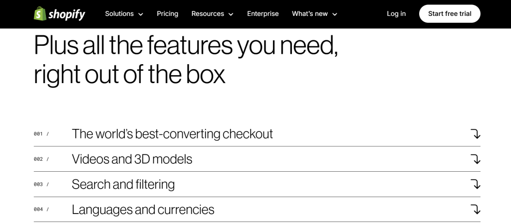 shopify features